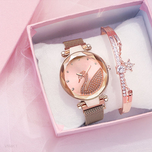 Fashion bracelet and watch women magnet quartz watch swan lazy watch female luxury diamond starry Milan with ladies quartz watch